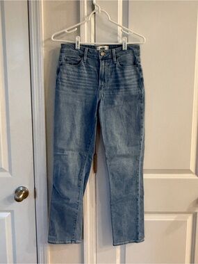 Paige Hoxton Slim High-Rise Straight Jeans in Light Blue
